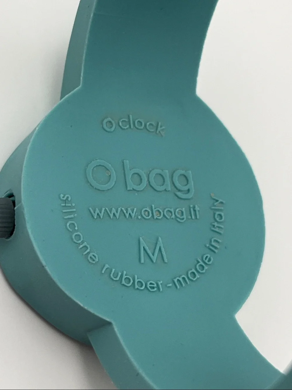 O bag O clock Modular Silicone Watch with a mint green strap